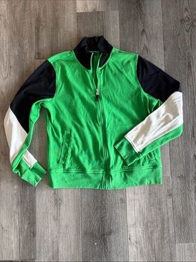 Vintage Women’s Chaps Green Colorblock Zip Jacket w/ Black, White - GUC, size L